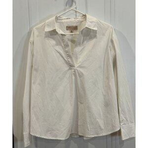 Philosophy White Split-Neck Blouse Large Long Sleeves Business Casual EUC
